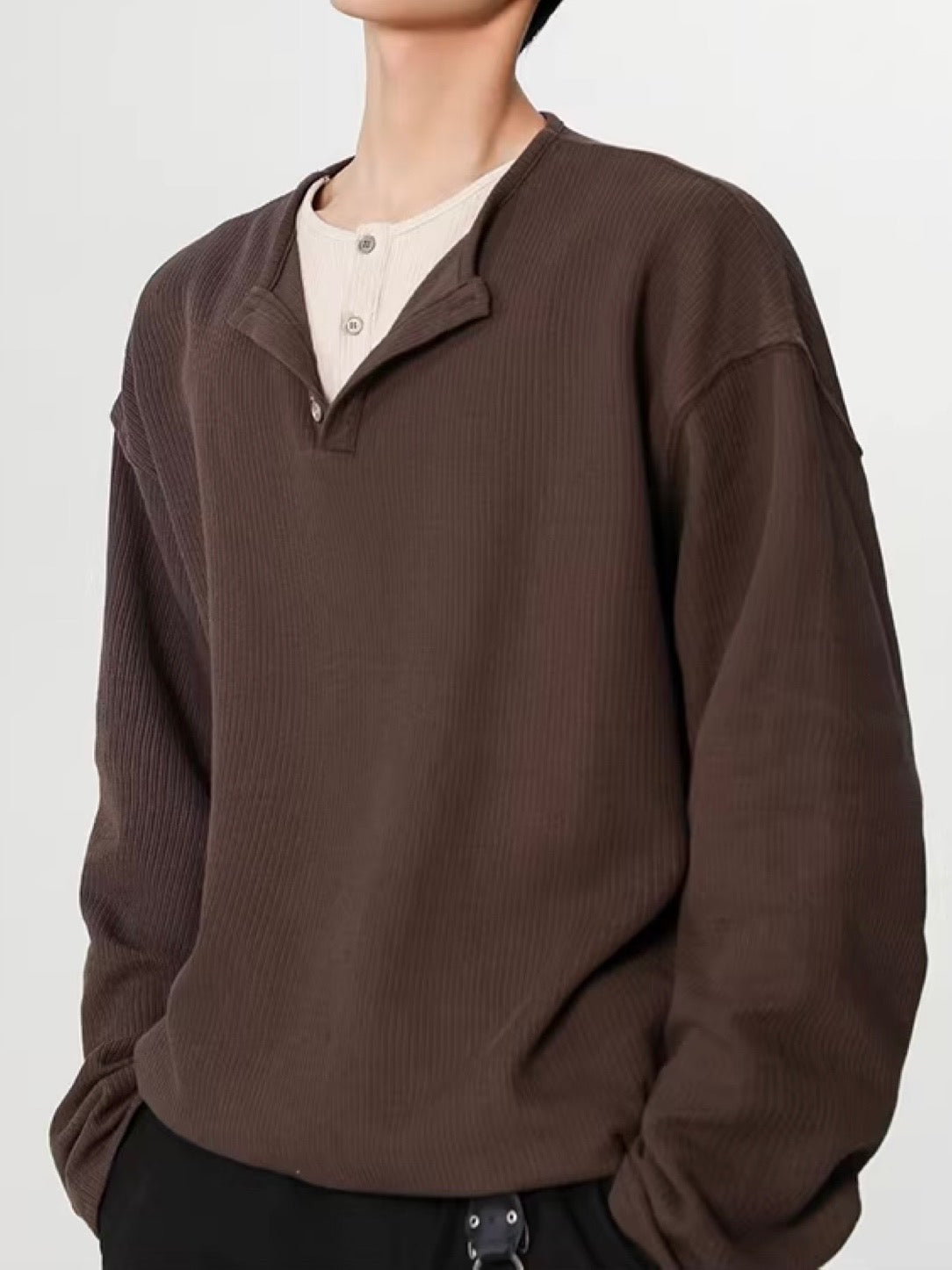 ルーズワッフルヘンリーロングTシャツ – SAREON