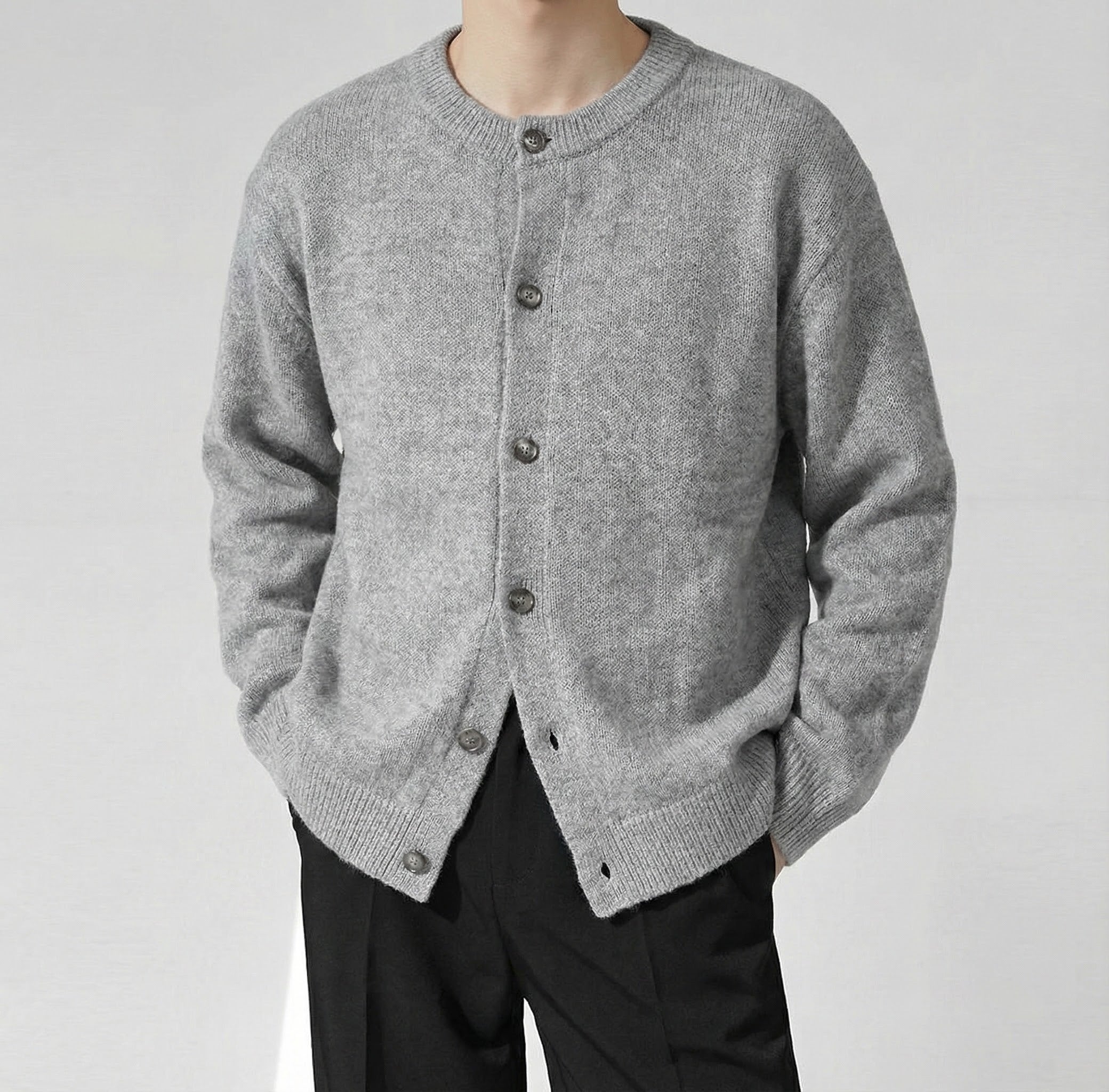SUNSEA カーディガン　グレー クルーネックカーディガン – SAREON