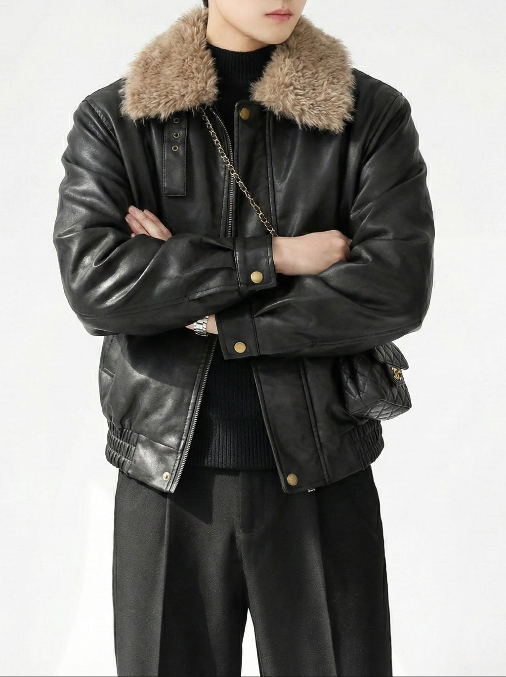 ヴィンテージPUレザーファーフライトジャケット