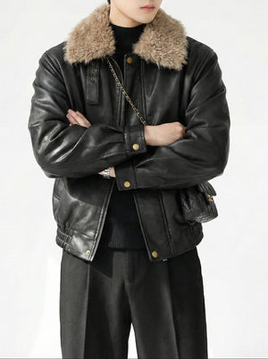 ヴィンテージPUレザーファーフライトジャケット