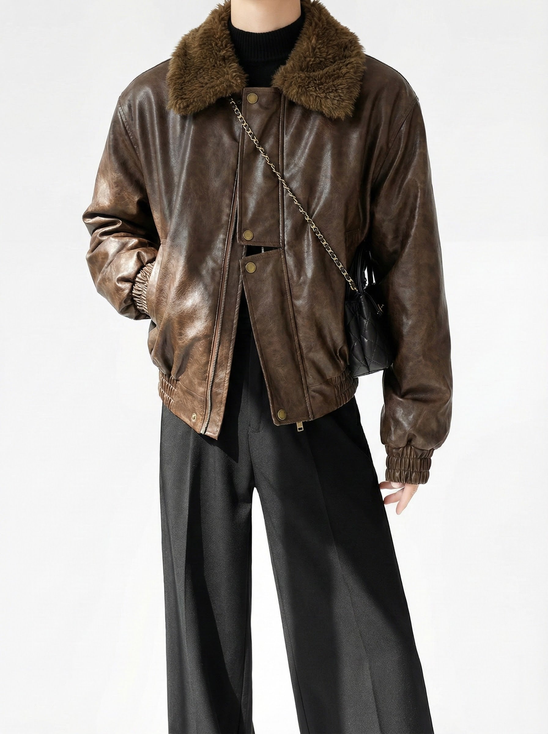 ヴィンテージPUレザーファーフライトジャケット