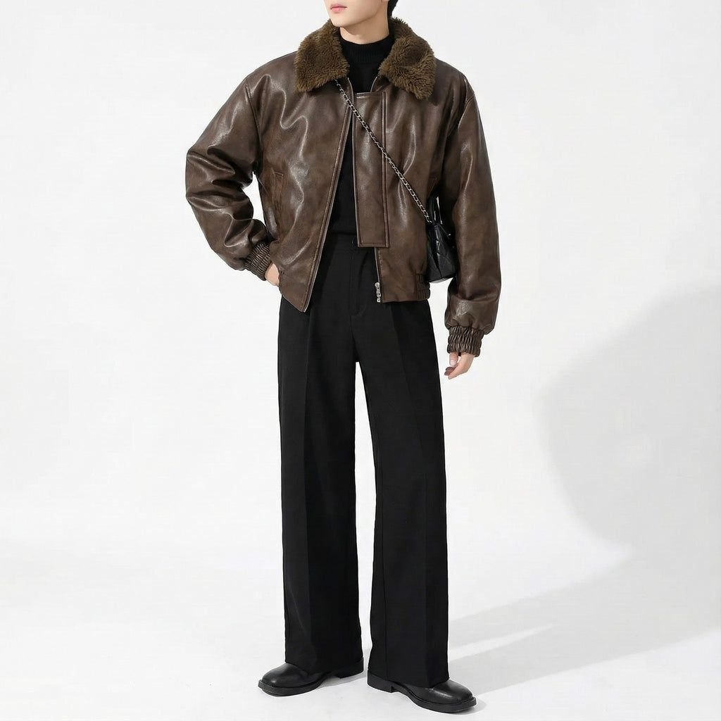 ヴィンテージPUレザーファーフライトジャケット