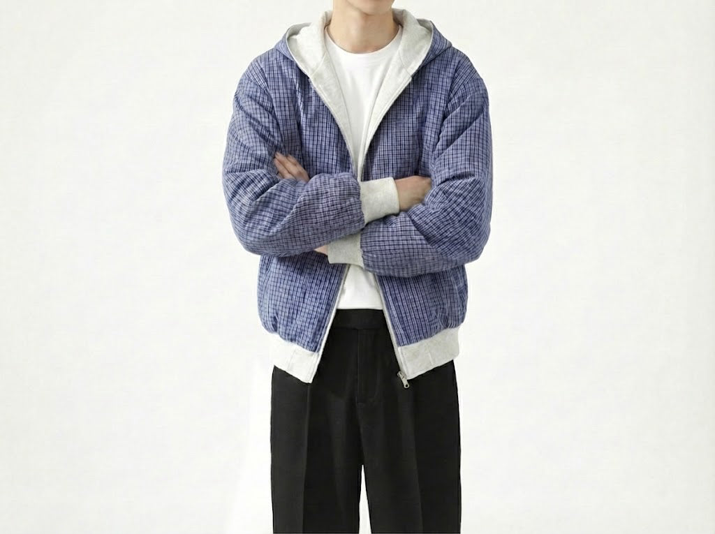 リバーシブルチェックフーディー