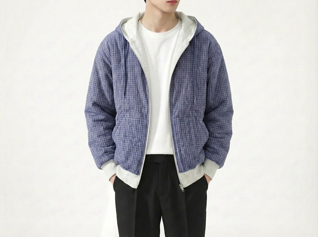 リバーシブルチェックフーディー