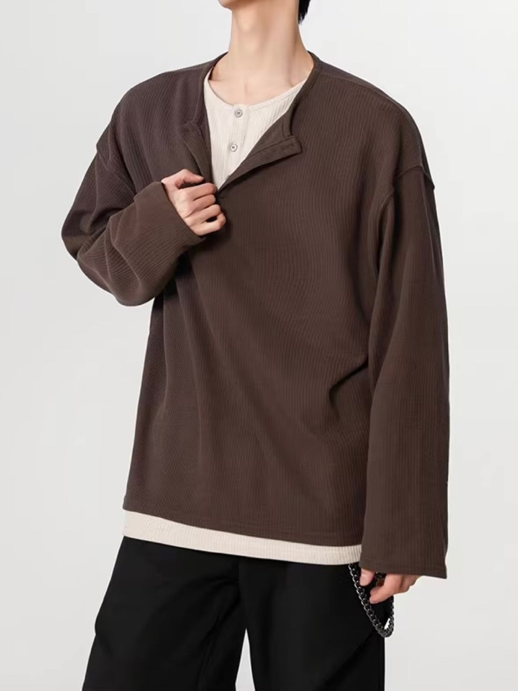 DEUXIEME CLASSE - 【ブラウン】ワッフル long T＆Henly Long Tシャツ ルーズワッフルヘンリーロングTシャツ – SAREON