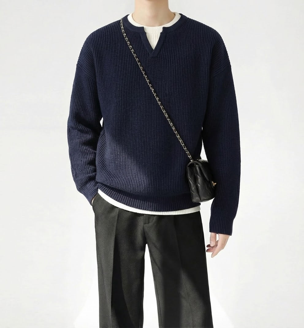 クルーネックフェイクツーピースセーター