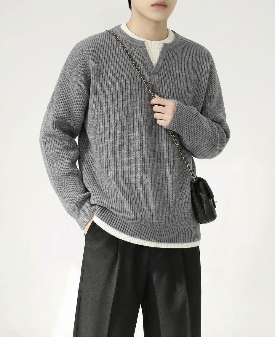 クルーネックフェイクツーピースセーター