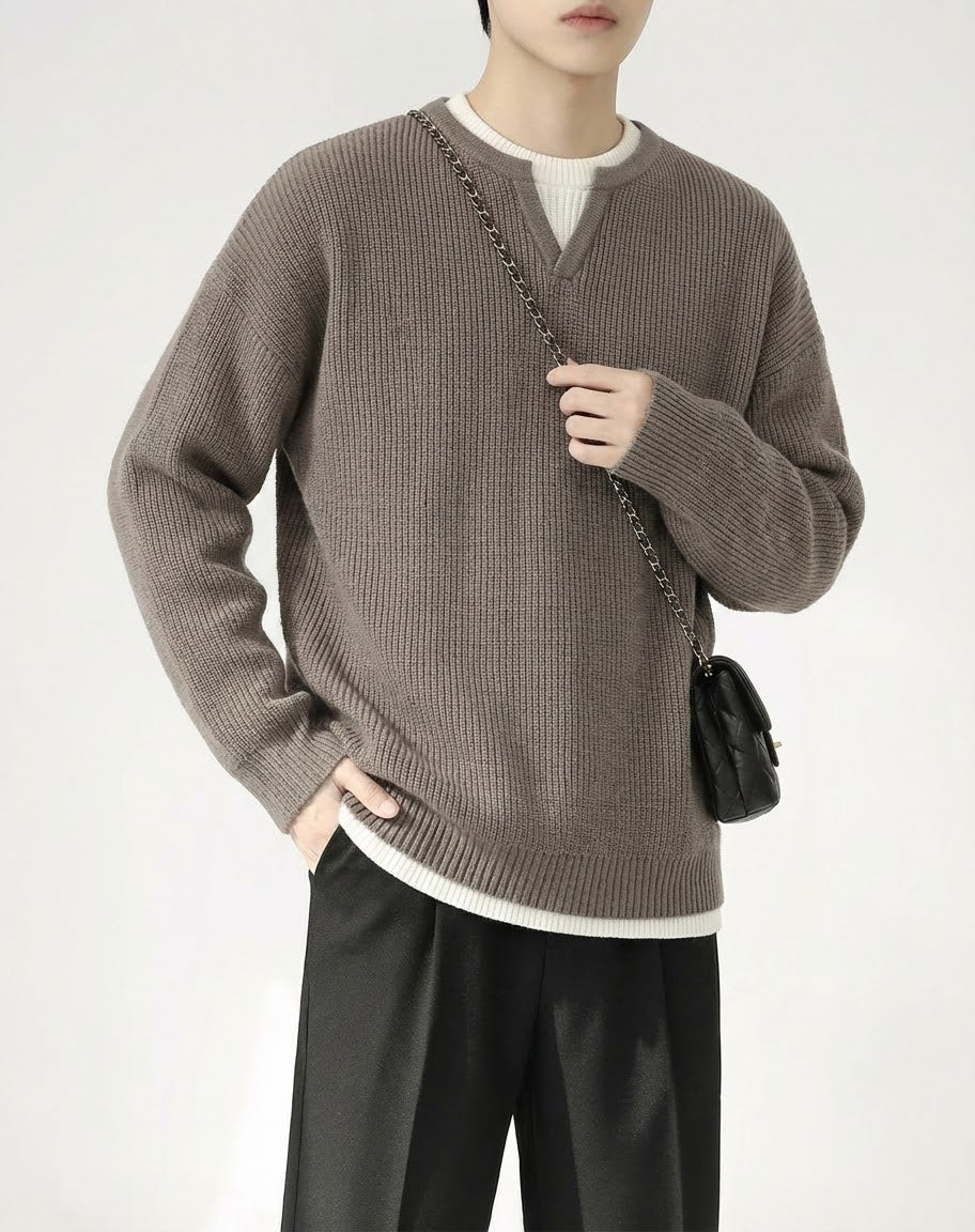 クルーネックフェイクツーピースセーター