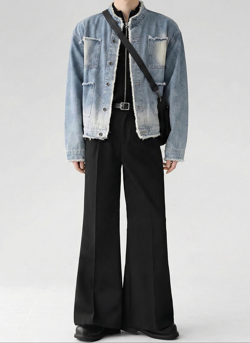 ノーカラーフリンジデニムジャケット