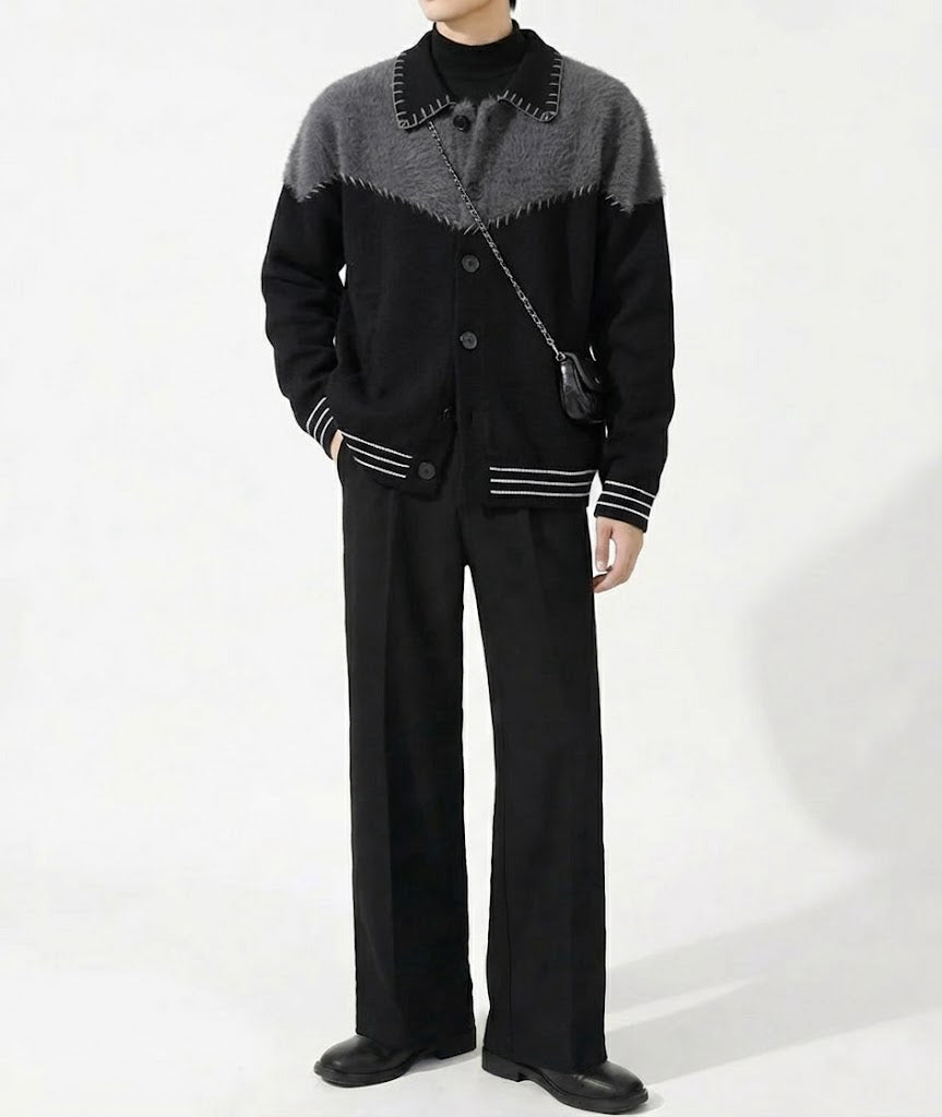 コントラストステッチブロックカーディガン