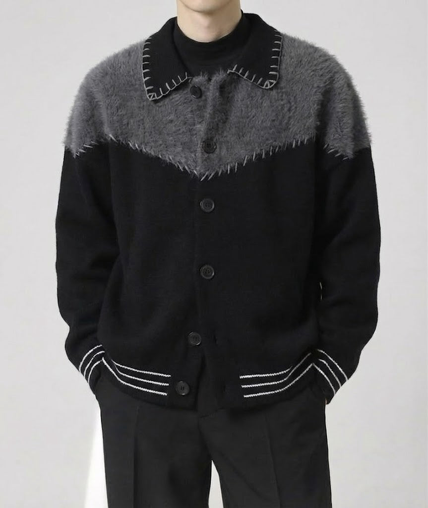 コントラストステッチブロックカーディガン