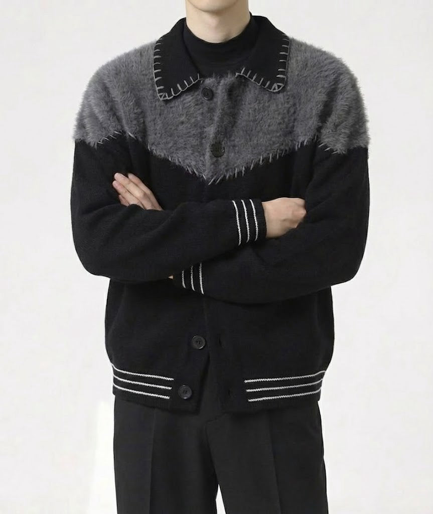 コントラストステッチブロックカーディガン