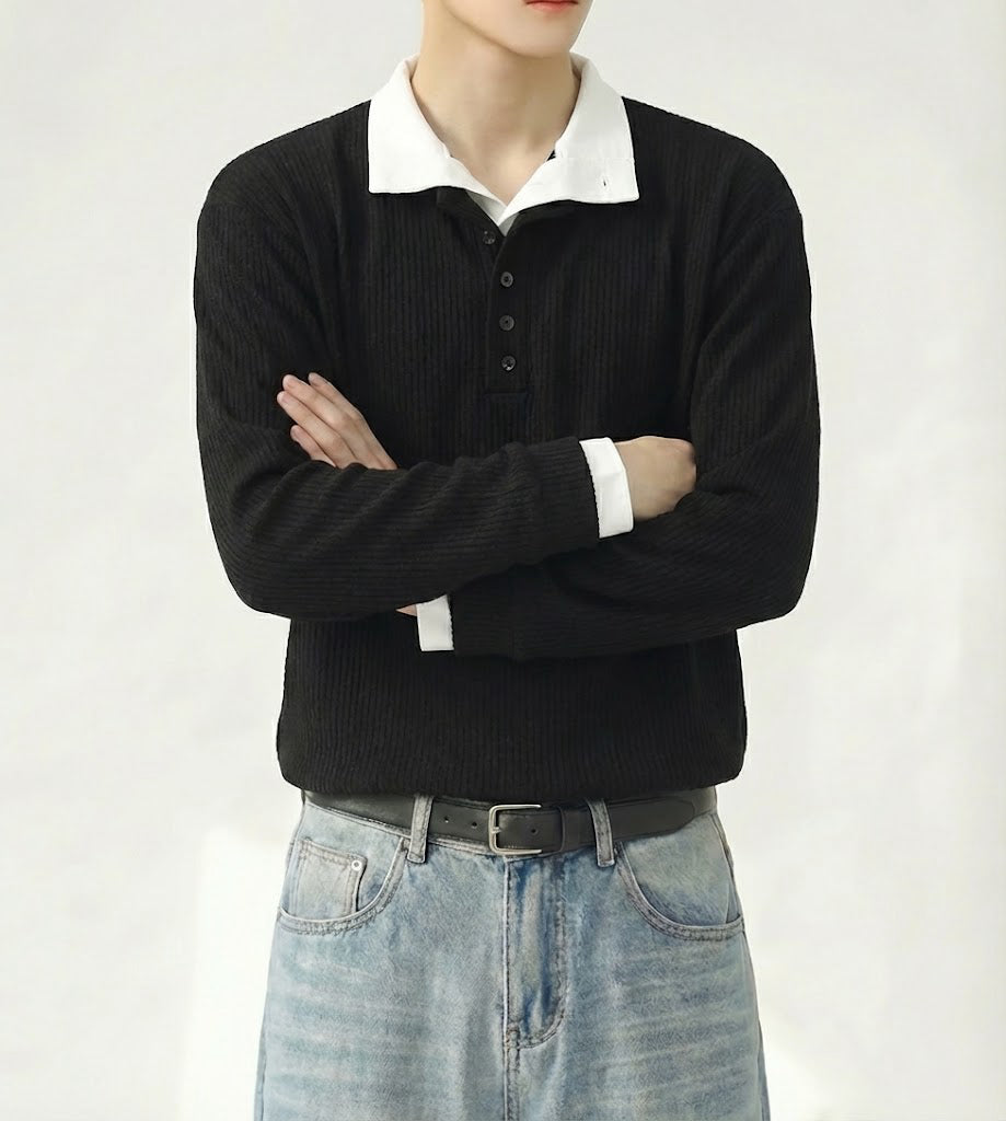 ソフトムードカラーポロニットトップ