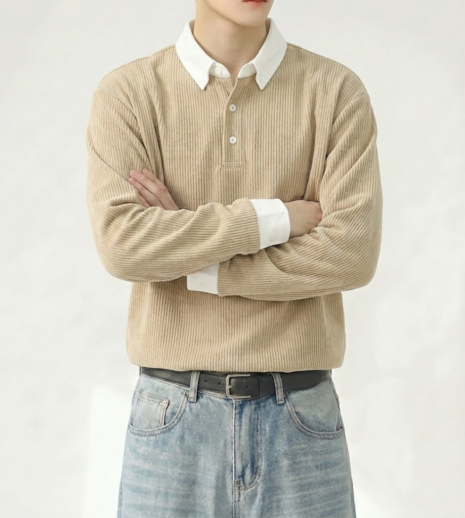 ソフトムードカラーポロニットトップ