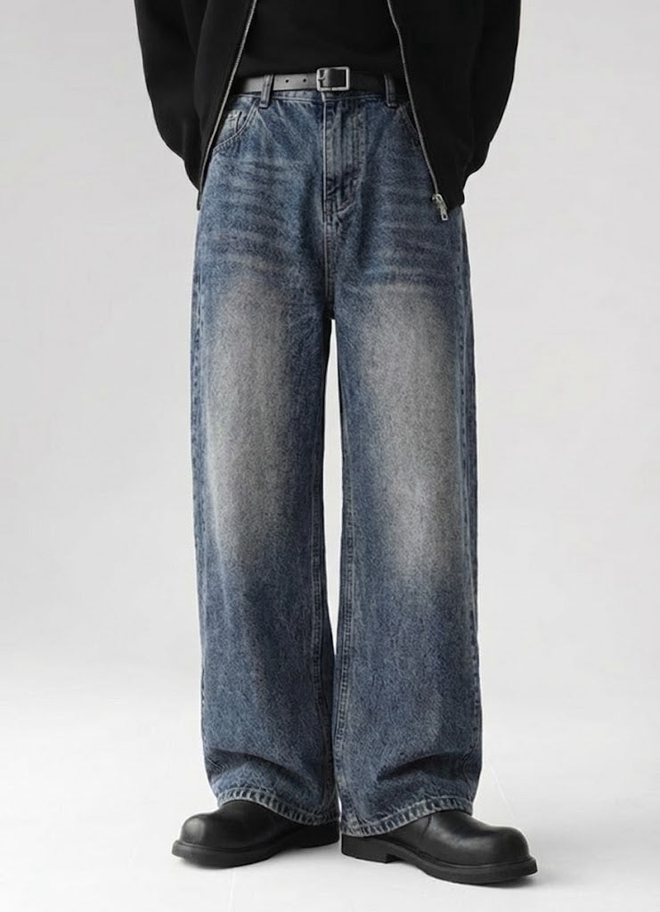 フェードフローワイドシルエットデニム