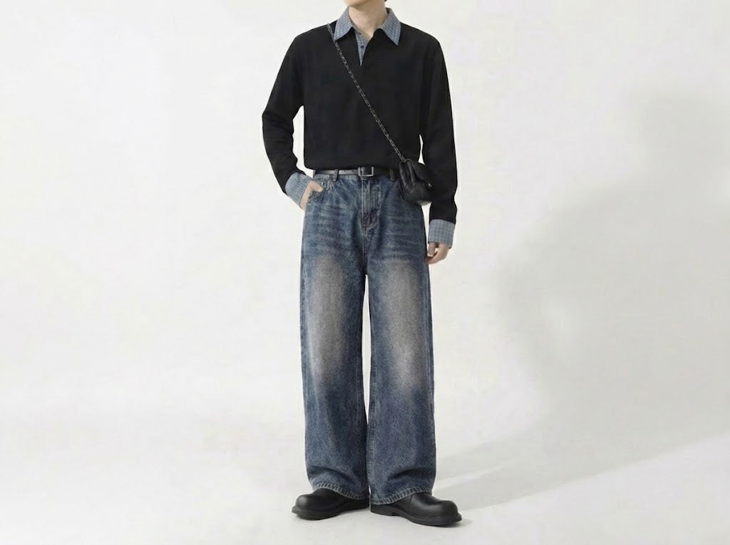 フェードフローワイドシルエットデニム
