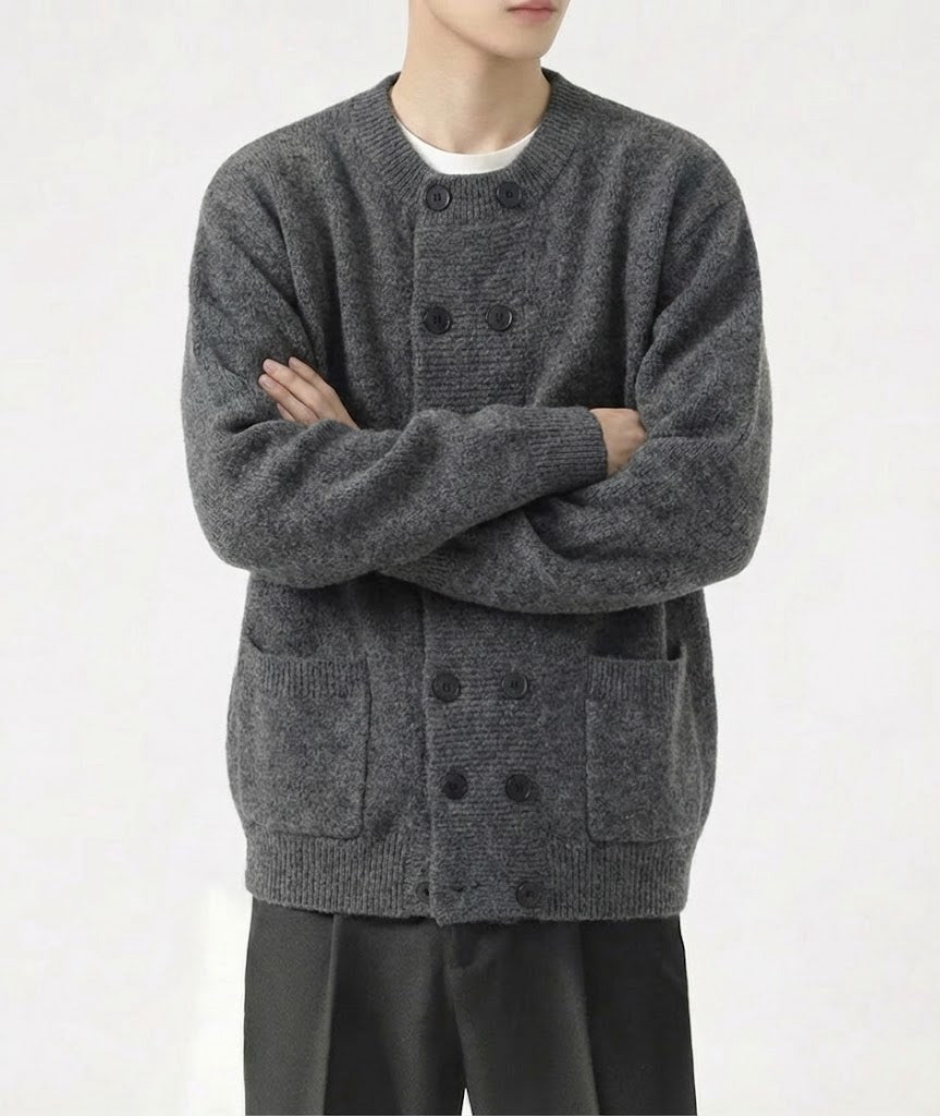 ダブルボタンソフトボリュームニットカーディガン