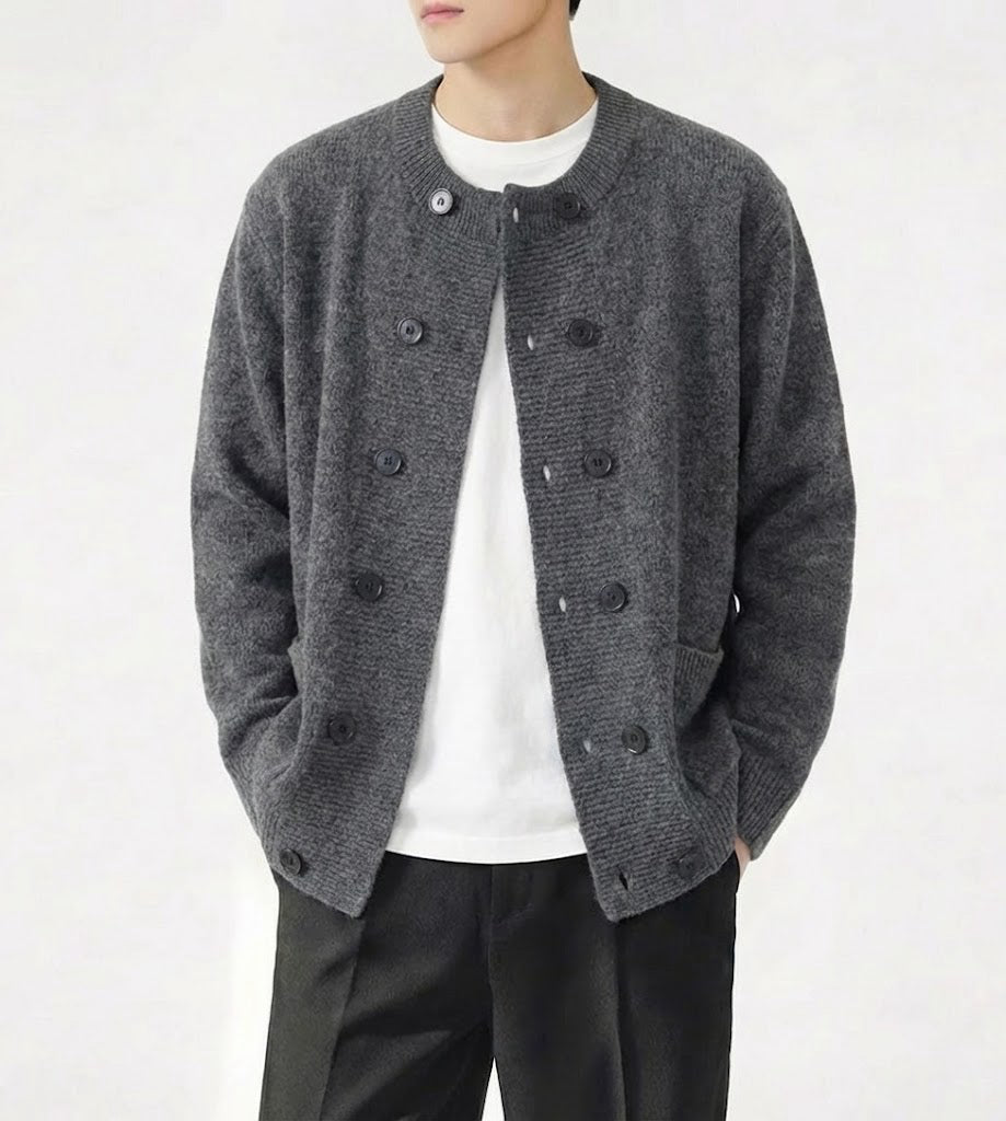 ダブルボタンソフトボリュームニットカーディガン