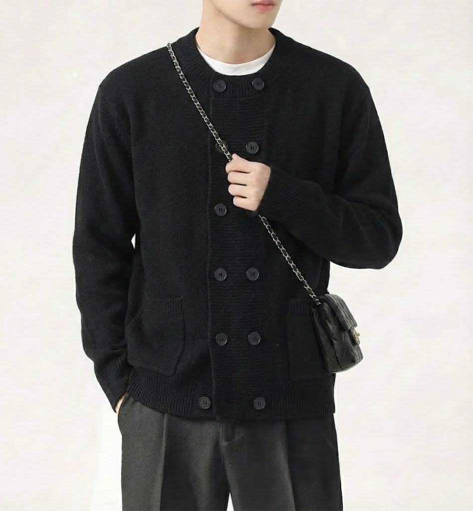 ダブルボタンソフトボリュームニットカーディガン