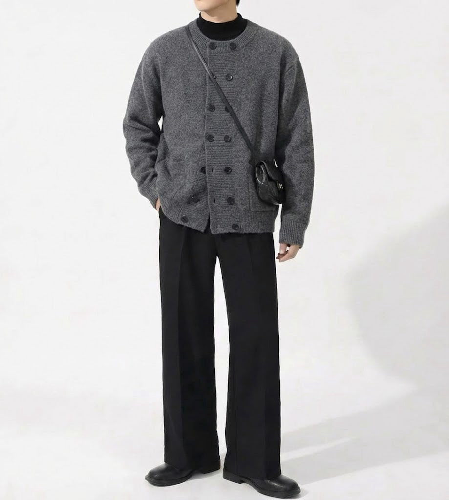 ダブルボタンソフトボリュームニットカーディガン