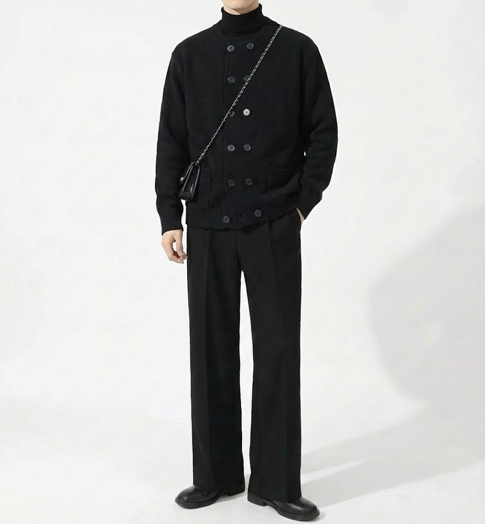 ダブルボタンソフトボリュームニットカーディガン