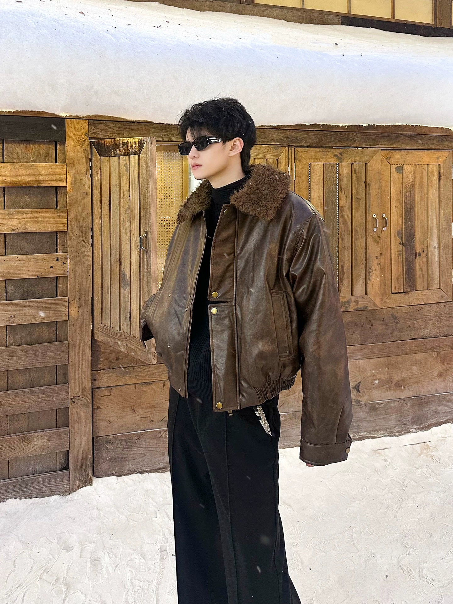 ヴィンテージPUレザーファーフライトジャケット