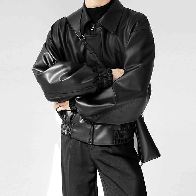 フェイクレザーモードジップブルゾンジャケット