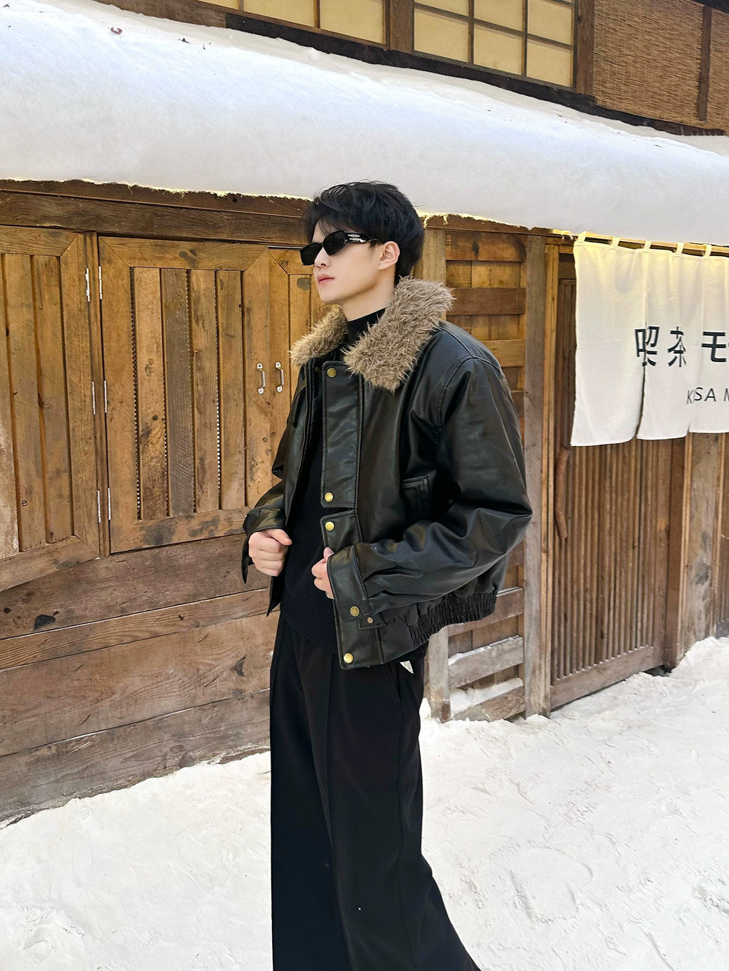 ヴィンテージPUレザーファーフライトジャケット