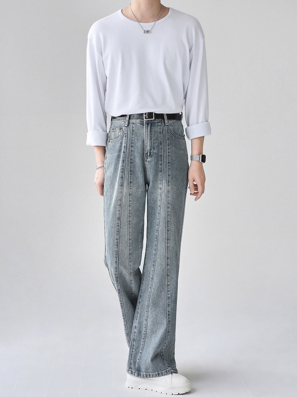 センタープレスフレアデニムパンツ