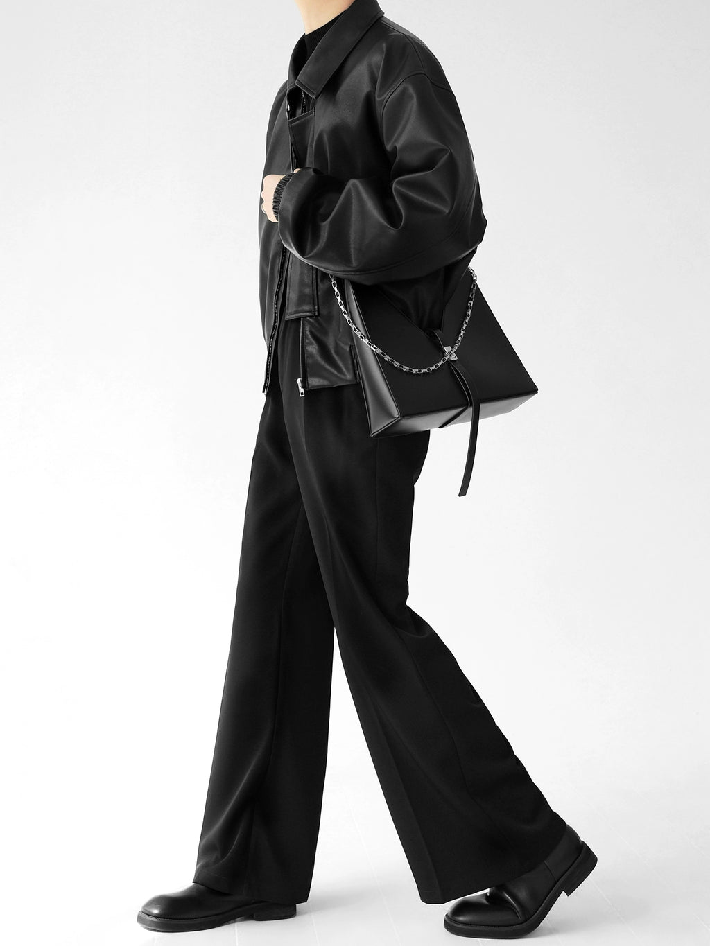 フェイクレザーモードジップブルゾンジャケット