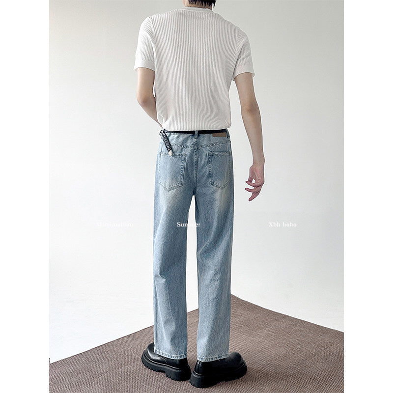 フェードブルールーズストレートデニムパンツ