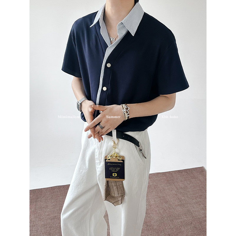 ストライプレイヤードVネックカーデトップス