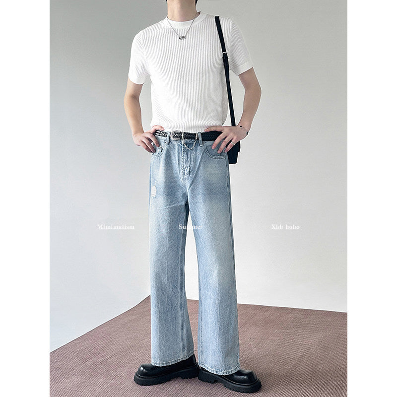 フェードブルールーズストレートデニムパンツ