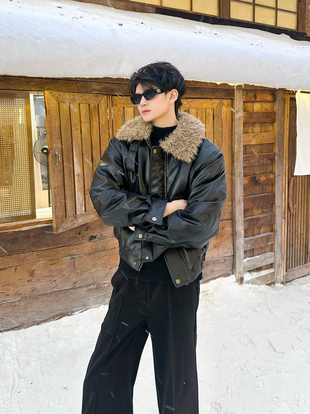 ヴィンテージPUレザーファーフライトジャケット