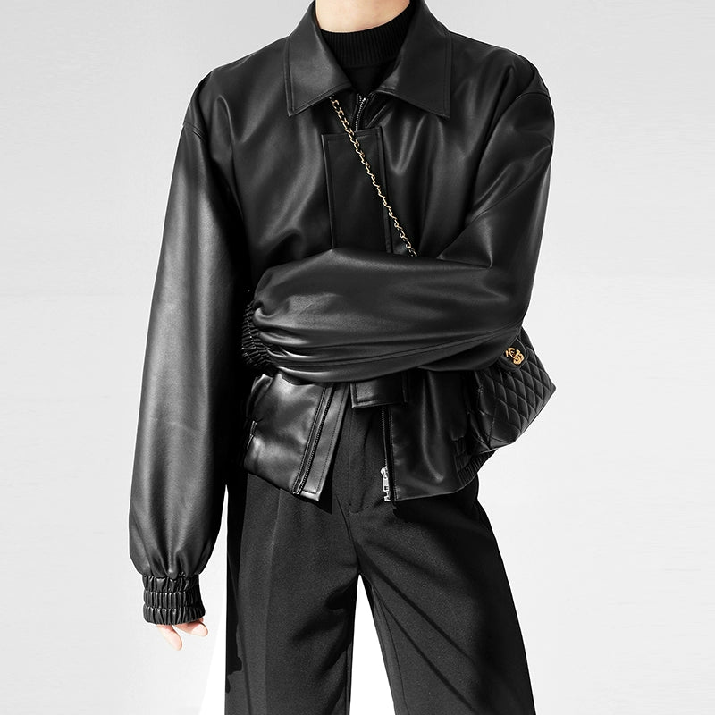 フェイクレザーモードジップブルゾンジャケット