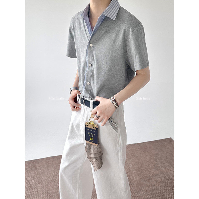 ストライプレイヤードVネックカーデトップス