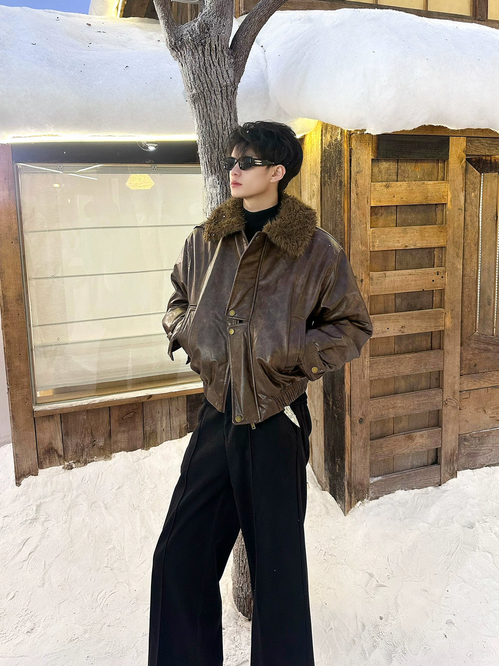 ヴィンテージPUレザーファーフライトジャケット