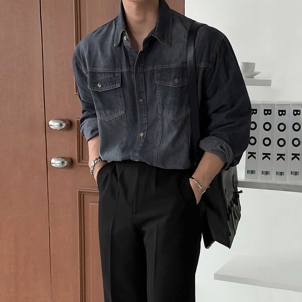 ダークチェックルーズシャツ