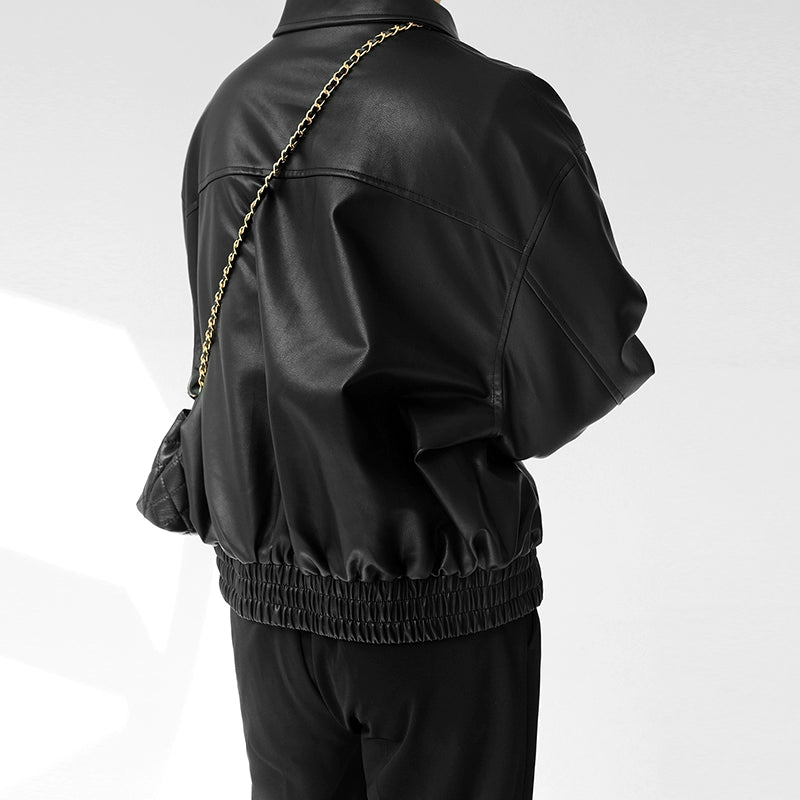 フェイクレザーモードジップブルゾンジャケット