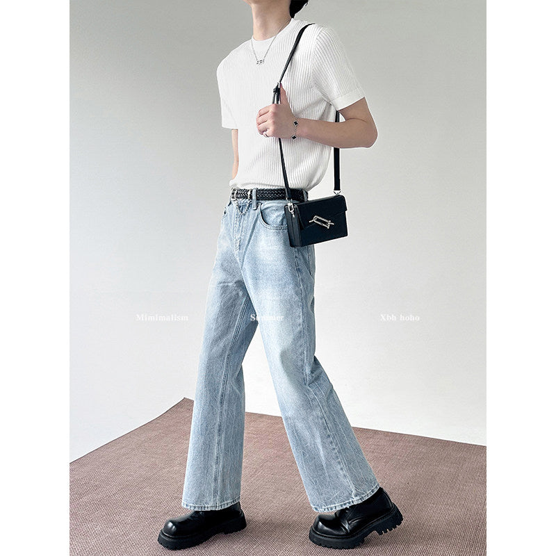 フェードブルールーズストレートデニムパンツ