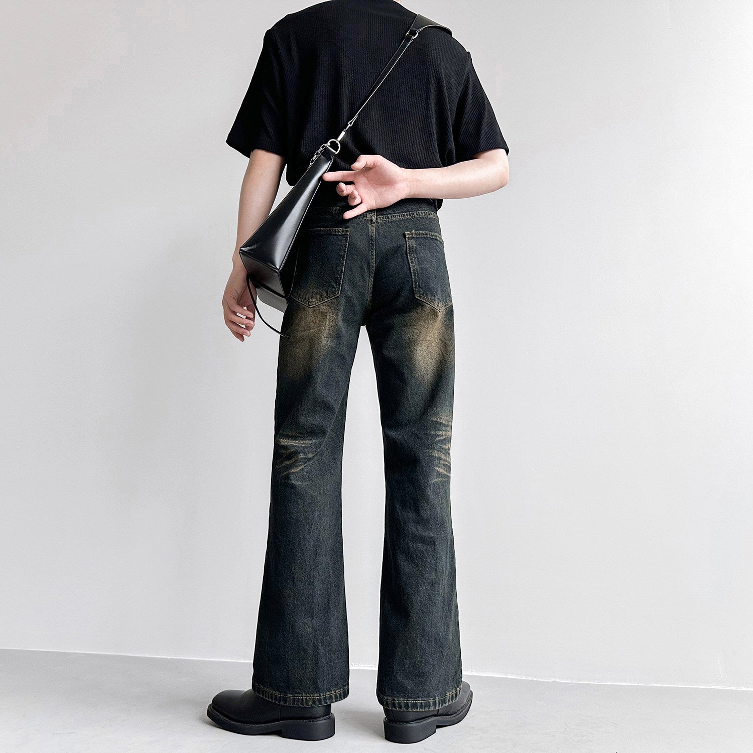 ディープフェードブラックグリーンフレアデニム