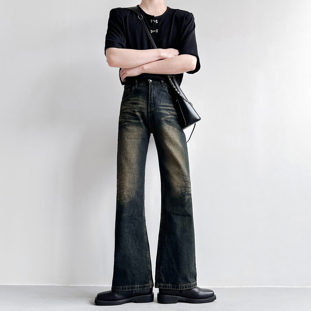 ディープフェードブラックグリーンフレアデニム