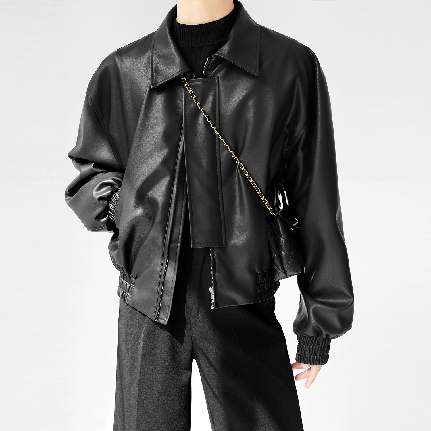 フェイクレザーモードジップブルゾンジャケット