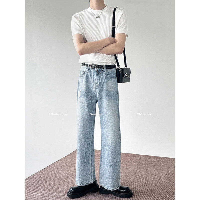 フェードブルールーズストレートデニムパンツ