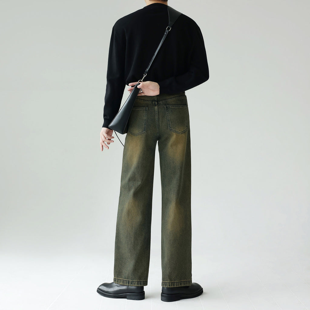 フェードオリーブディープシームワイドデニム