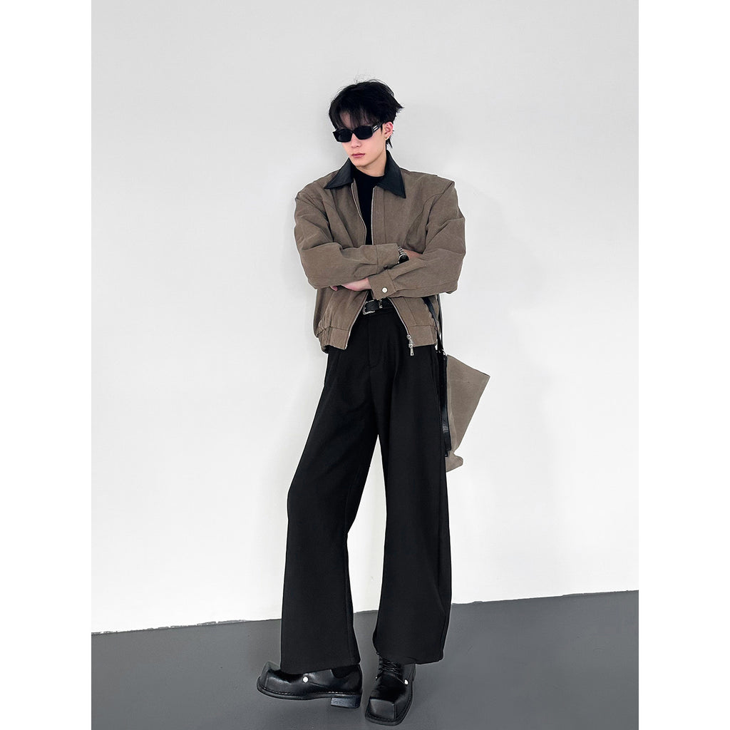 レザーコントラストカラースエードタッチショートブルゾン