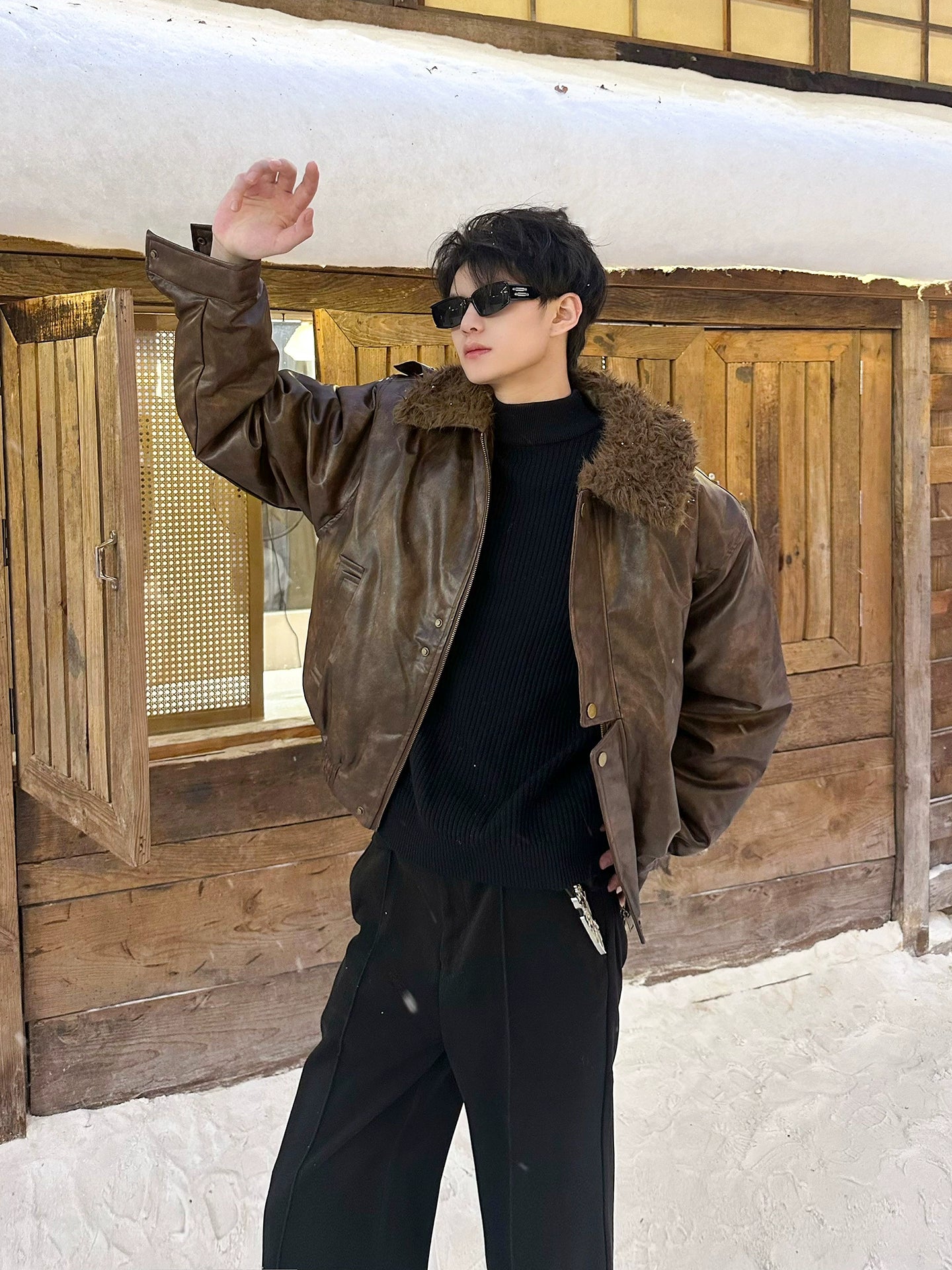 ヴィンテージPUレザーファーフライトジャケット