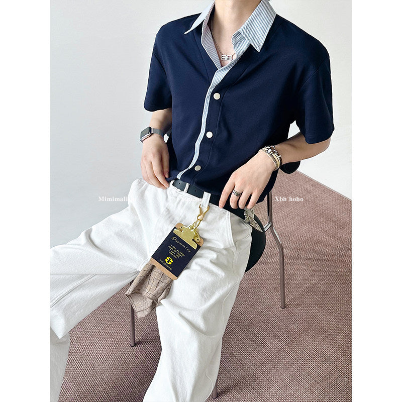 ストライプレイヤードVネックカーデトップス